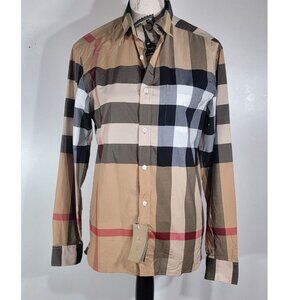 Burberry Windsor Check-Pattern Classic Fit Shirt, Beige, Mens Size Small